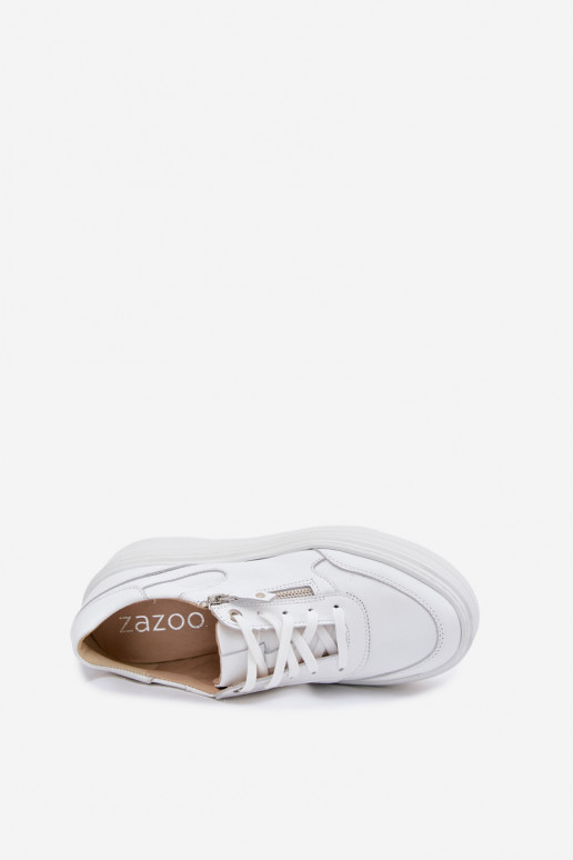 Białe skórzane sneakersy z platformą Zazoo N1084