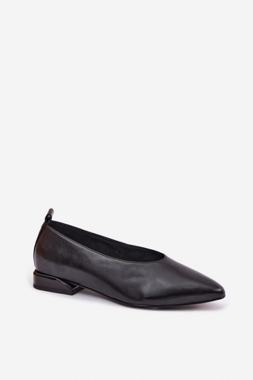 Skórzane Baleriny Na Płaskim Obcasie Czarne Hoshi