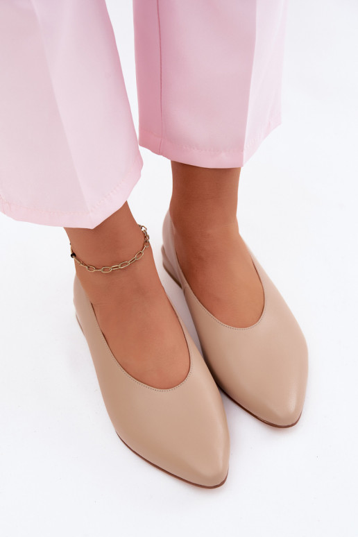 Leather Ballerinas Flat Beige Hoshi