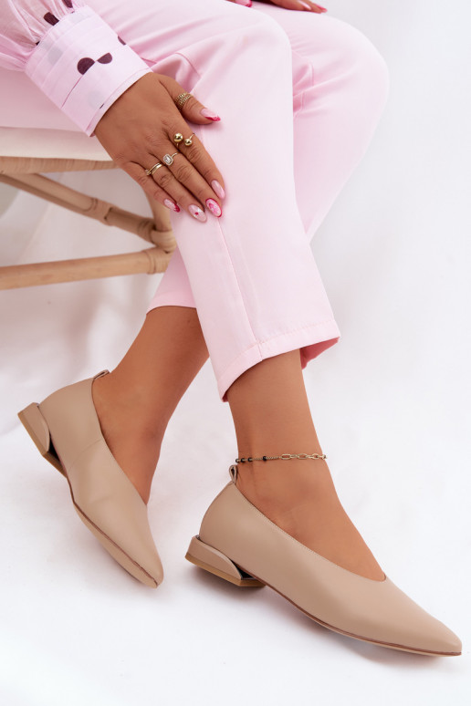 Leather Ballerinas Flat Beige Hoshi