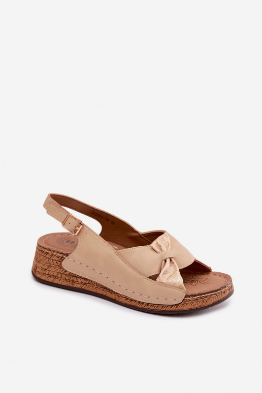 Wygodne Sandały Damskie Na Koturnie Beżowe Iggy