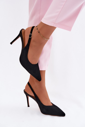 Women's High Heel Sandals Made of Natural Suede Black Kandy