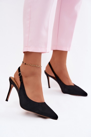 Women's High Heel Sandals Made of Natural Suede Black Kandy 2