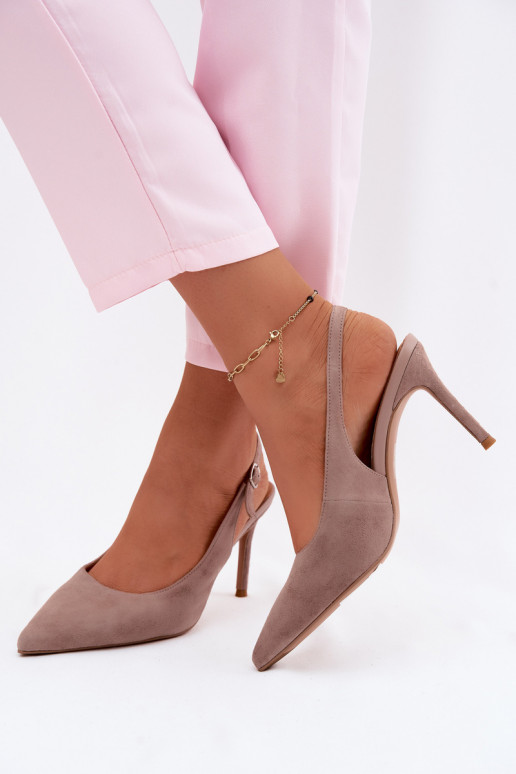 Women's High Heel Sandals Made of Natural Suede Dark Beige Kandy
