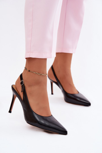 Women's sandals with thin heels in black faux leather Kandy