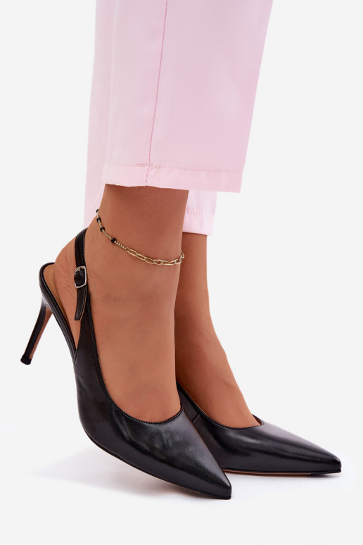 Women's High Heeled Sandals Made of Natural Leather Black Kandy