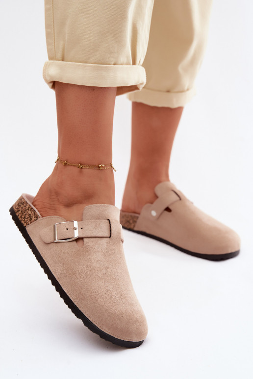 Sand slippers with buckles in sand Lacey