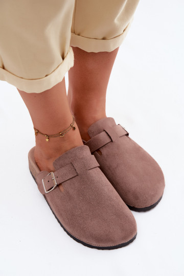 Women's Clogs with Buckle Dark Beige Lacey