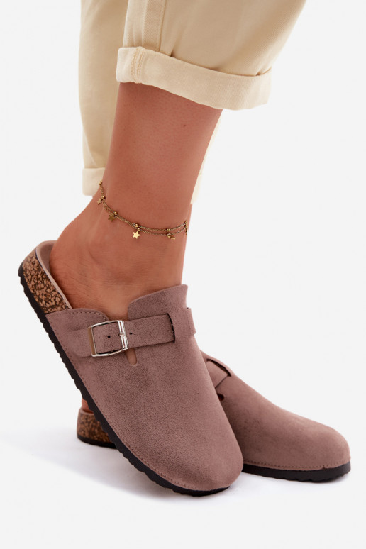 Women's Clogs with Buckle Dark Beige Lacey