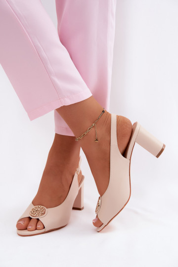 Women's Block Heel Sandals With Gold Detail Beige Lotus 2