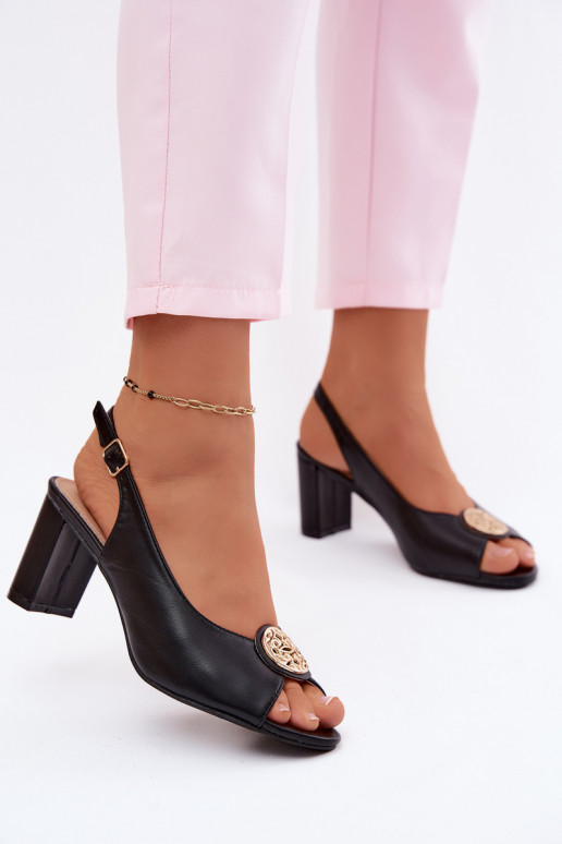 Women's Block Heel Sandals With Gold Detail Black Lotus