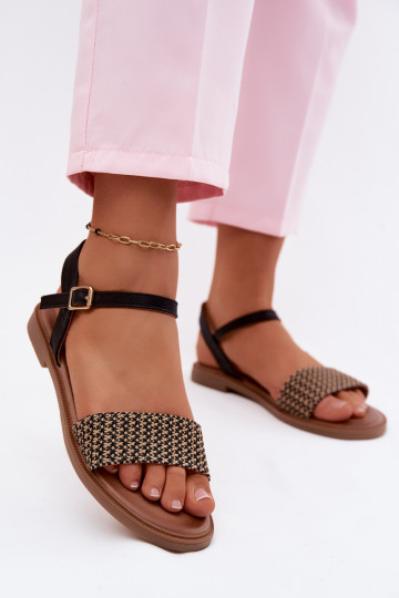 Women's Flat Black Sandals Lumina