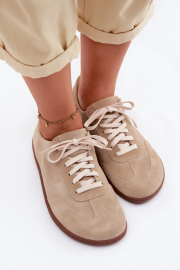Leather Suede Women's Sneakers Barefoot Zazoo N1243 Beige