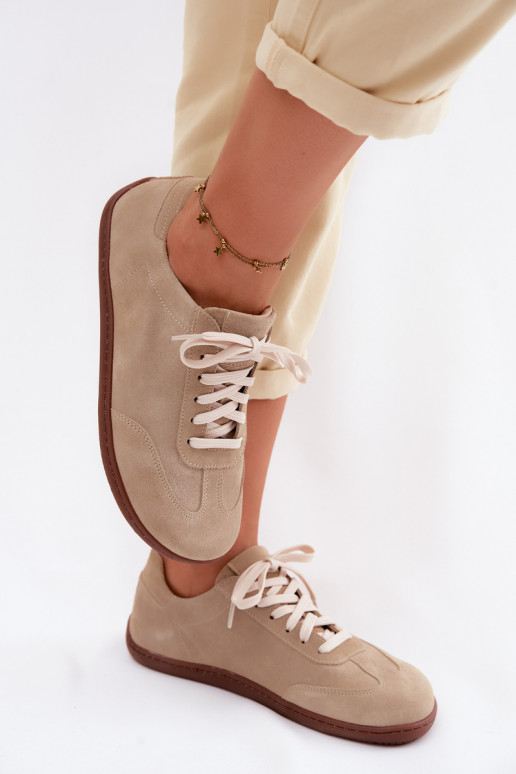 Leather Suede Women's Sneakers Barefoot Zazoo N1243 Beige