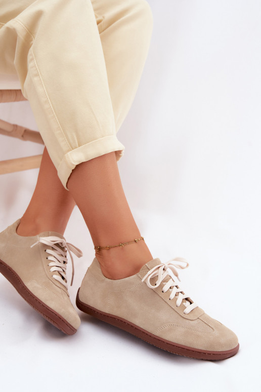 Leather Suede Women's Sneakers Barefoot Zazoo N1243 Beige