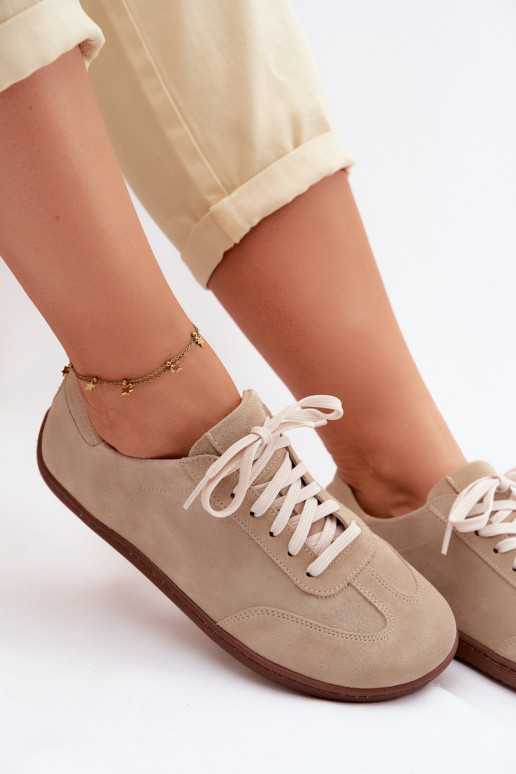 Zamszowe buty casual Barefoot Zazoo N1243 w kolorze piaskowym
