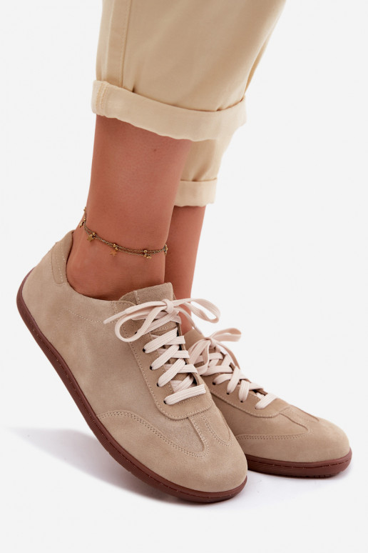 Zamszowe buty casual Barefoot Zazoo N1243 w kolorze piaskowym
