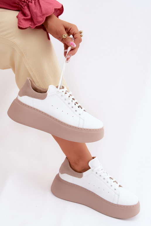 Skórzane Sneakersy Damskie Na Platformie Zazoo N408S2 Białe