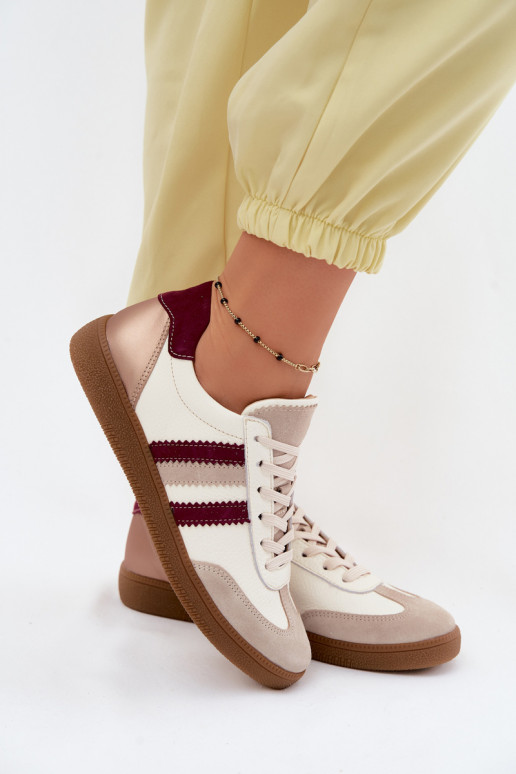 Leather sneakers Zazoo N1234S2 white-burgundy