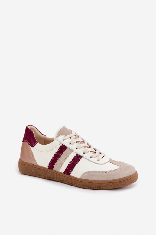 Leather sneakers Zazoo N1234S2 white-burgundy