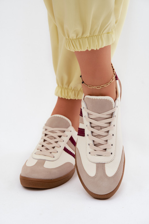 Leather Women's Sneakers Zazoo N1234S2 White-Red