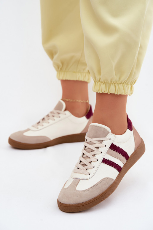 Skórzane Sneakersy Damskie Zazoo N1234S2 Biało-Bordowe