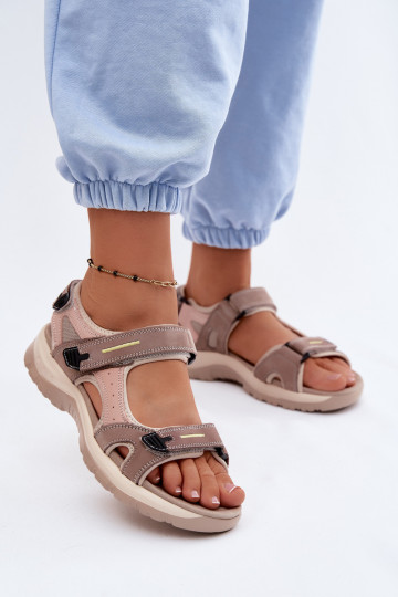 Leather Women's Sandals in Sporty Style McKeylor 95414 Beige-Pink 2