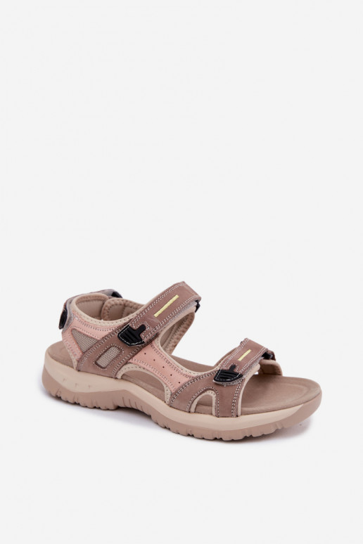 Leather Women's Sandals in Sporty Style McKeylor 95414 Beige-Pink