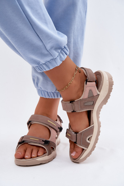 Leather Women's Sandals in Sporty Style McKeylor 95414 Beige-Pink