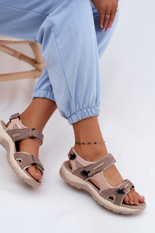 Leather Women's Sandals in Sporty Style McKeylor 95414 Beige-Pink