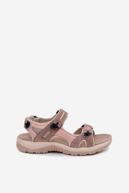 Leather Women's Sandals in Sporty Style McKeylor 95414 Beige-Pink