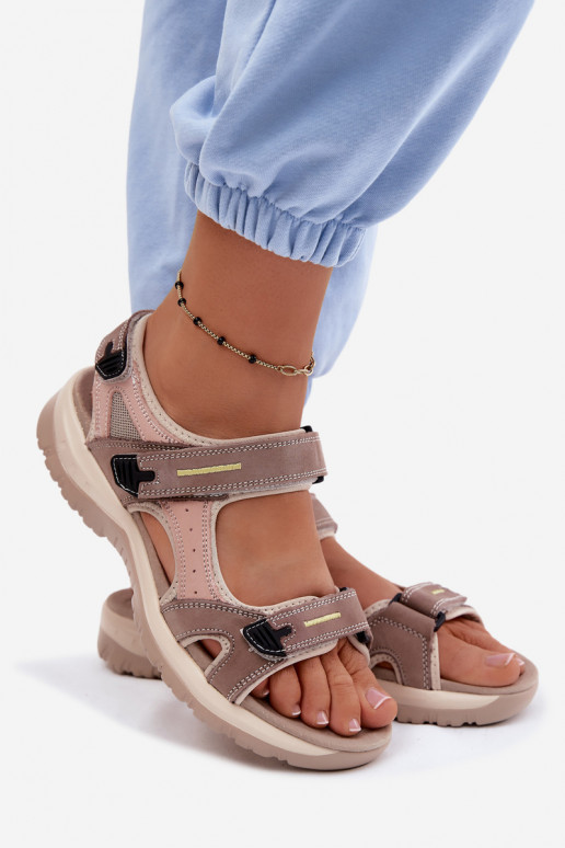 Leather Women's Sandals in Sporty Style McKeylor 95414 Beige-Pink