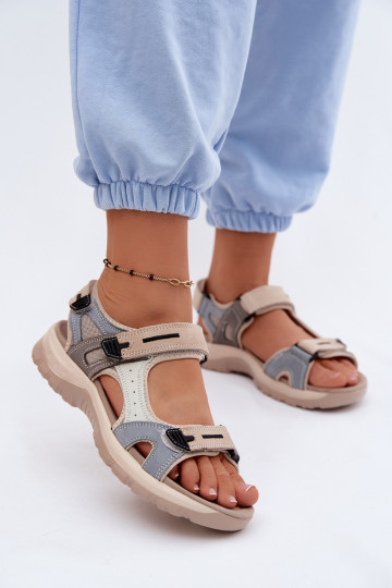 Leather Women's Sandals in Sporty Style McKeylor 95414 Beige-Blue 2