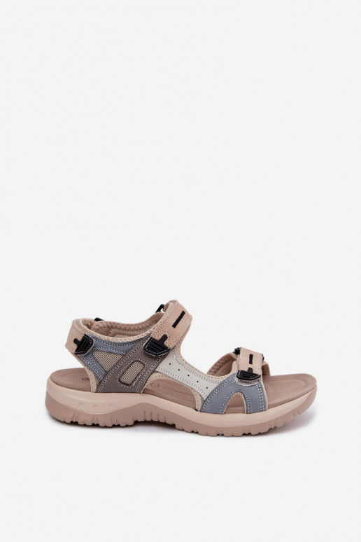 Leather Women's Sandals in Sporty Style McKeylor 95414 Beige-Blue