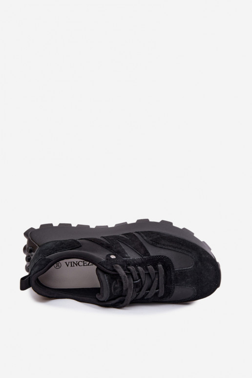 Zamszowe sneakersy na platformie Vinceza 41520 czarne