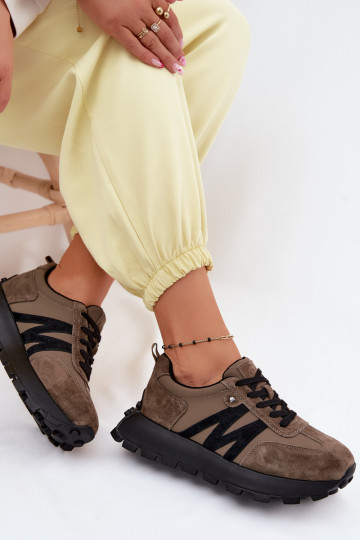 Zamszowe sneakersy na platformie Vinceza 41520 w kolorze khaki