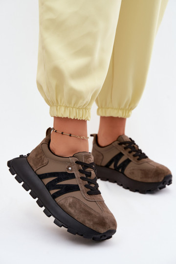 Zamszowe sneakersy na platformie Vinceza 41520 w kolorze khaki 2