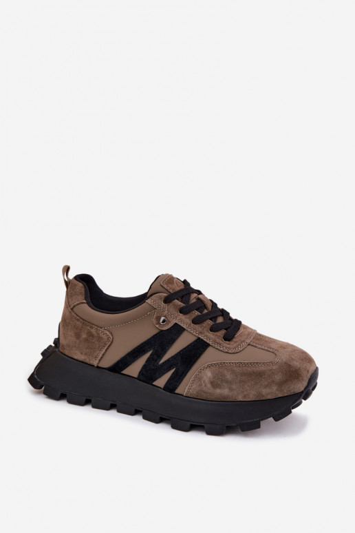 Faux suede sneakers with platform Vinceza 41520 chaki