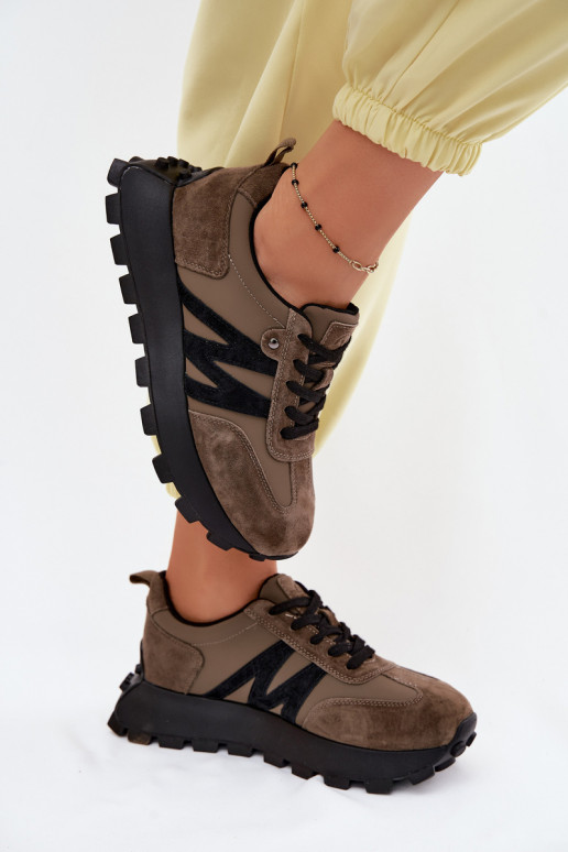 Faux suede sneakers with platform Vinceza 41520 chaki