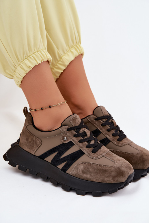 Women's Leather Suede Sneakers with Platform Vinceza 41520 Dark Green