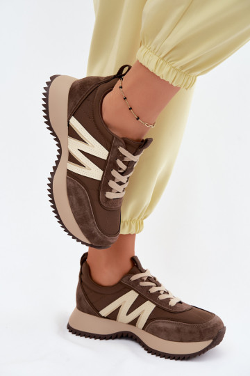 Zamszowe Sneakersy Damskie Na Platformie Vinceza 41521 Brązowe