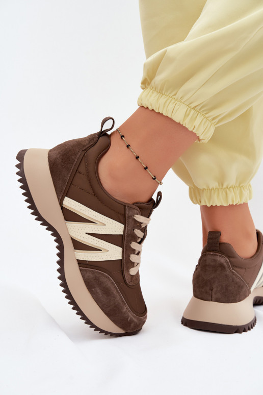 Zamszowe Sneakersy Damskie Na Platformie Vinceza 41521 Brązowe