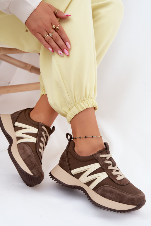 Zamszowe Sneakersy Damskie Na Platformie Vinceza 41521 Brązowe