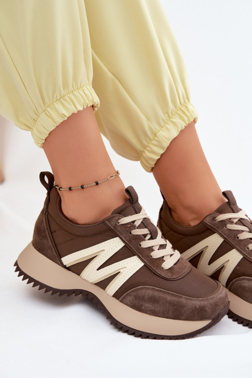 Zamszowe Sneakersy Damskie Na Platformie Vinceza 41521 Brązowe