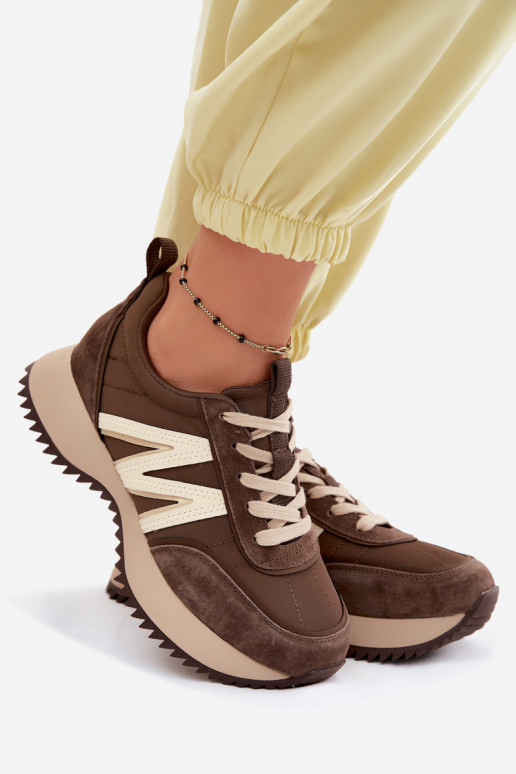 Zamszowe Sneakersy Damskie Na Platformie Vinceza 41521 Brązowe