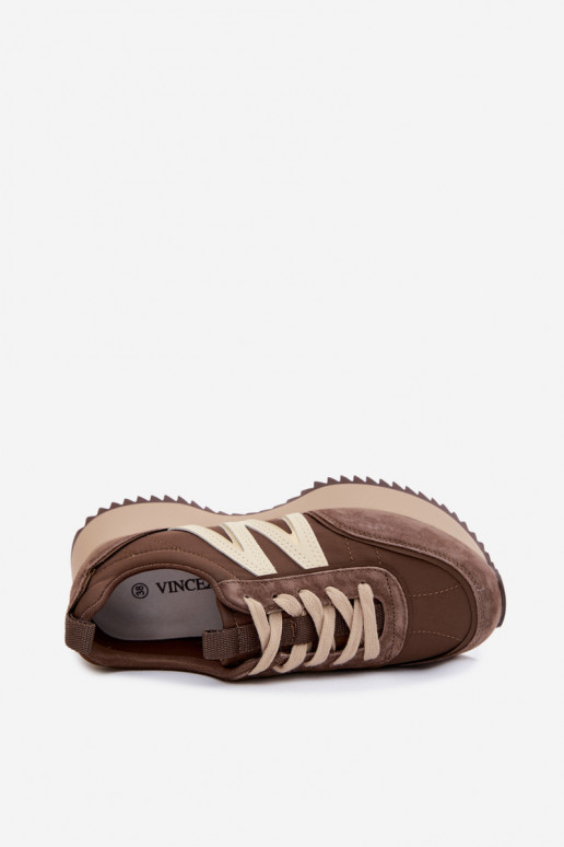 Zamszowe sneakersy na platformie Vinceza 41521 brązowe