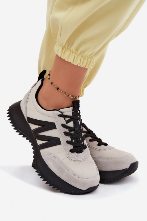 Zamszowe Sneakersy Damskie Na Platformie Vinceza 41521 Szare