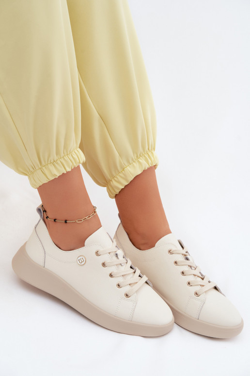 Leather Women's Loafers Vinceza 41508 Light Beige