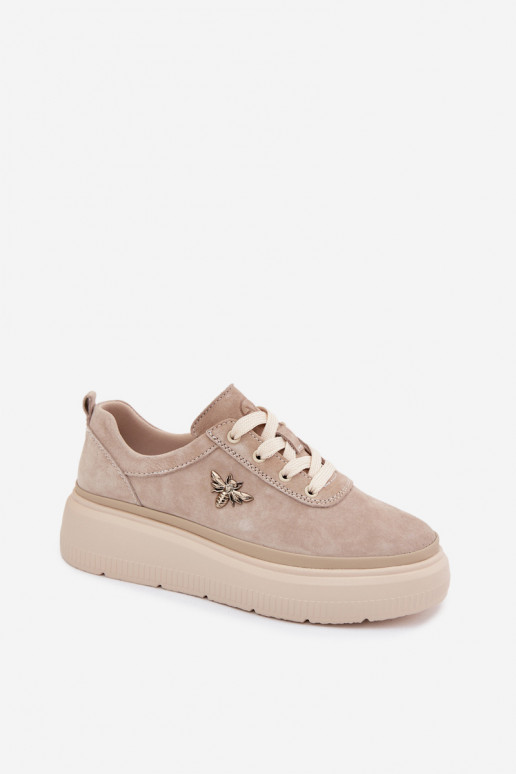 Zamszowe buty na platformie Vinceza 41523 w kolorze piaskowym