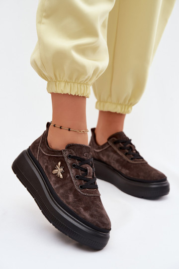 Leather Suede Women's Platform Shoes Vinceza 41523 Chocolate 2